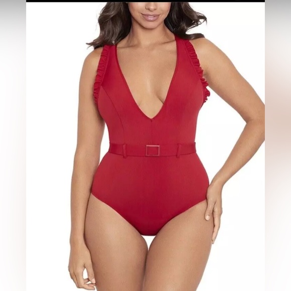 NWT Skinny Dippers Jelly Beans Cinch One-Piece Women's Swimsuit Red Size L - Picture 1 of 3